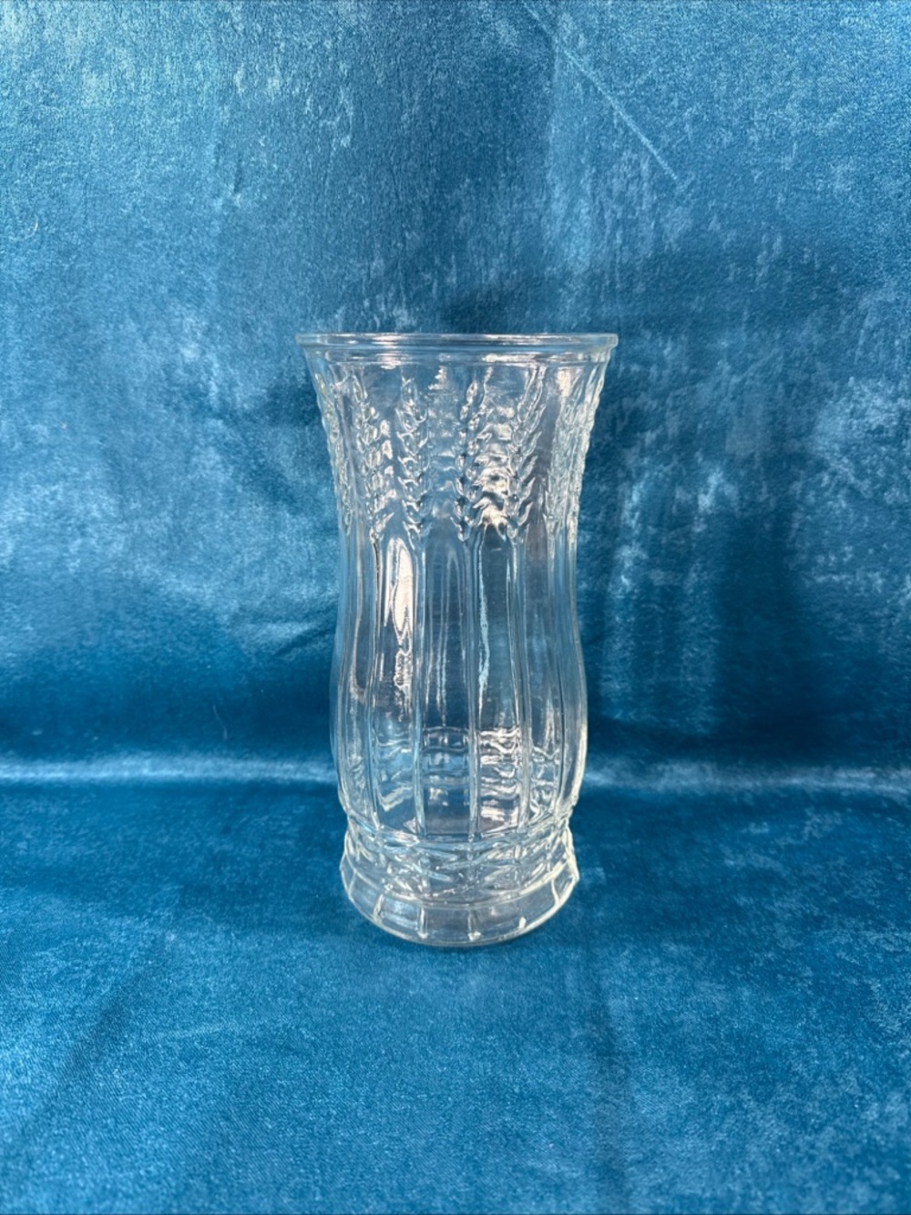 Vintage Brody Co. Large Pressed Glass Vase Wheat Stalk Pattern 9.5” H x 4” Mouth